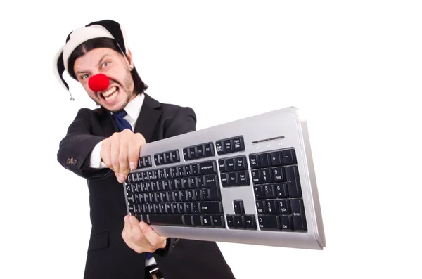 Lustiger Clown mit Tastatur — Stockfoto