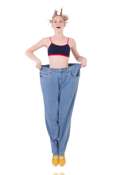 Mujer con jeans grandes en concepto de dieta — Foto de Stock