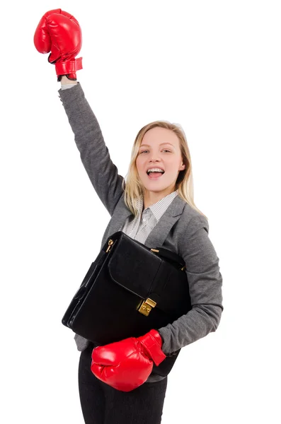 Geschäftsfrau mit Boxhandschuhen — Stockfoto