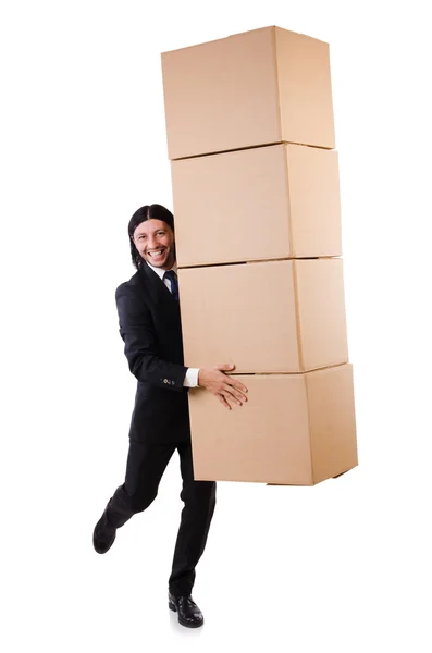 Funny man with boxes Royalty Free Stock Images