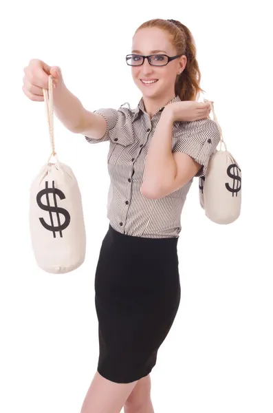 Geschäftsfrau mit Geldsäcken — Stockfoto