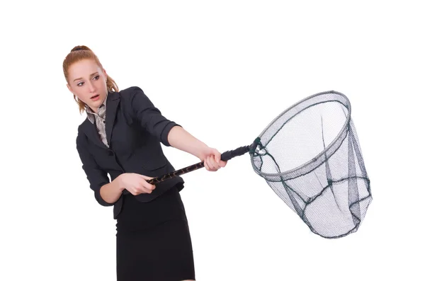 Ung kvinna med att fånga net — Stockfoto