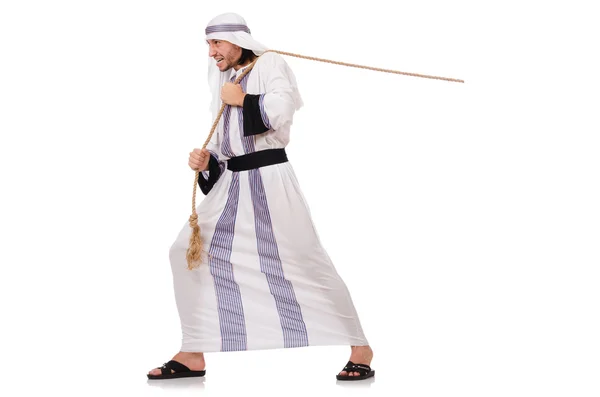 Arabische man in touwtrekken concept — Stockfoto