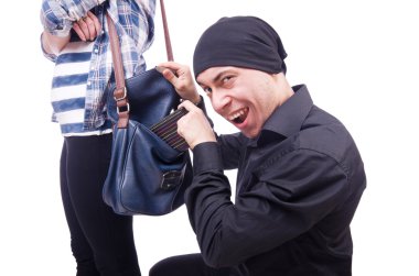 Young thief stealing woman's bag clipart