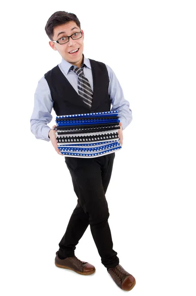 Funny man with lots of folders — Stock Photo, Image