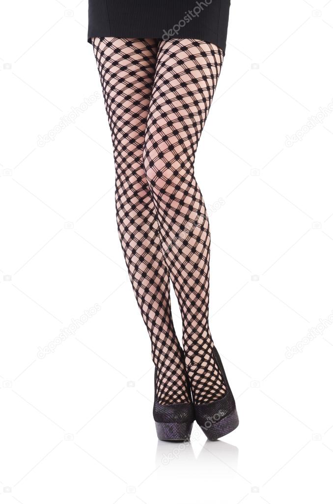 Woman in fishnet stockings