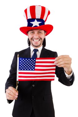 adam Amerikan bayrağı ile