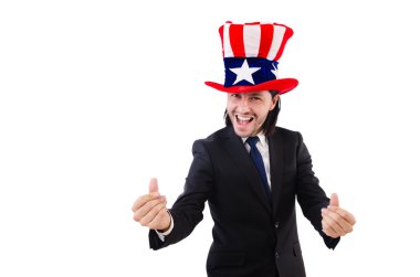 adam Amerikan bayrağı ile