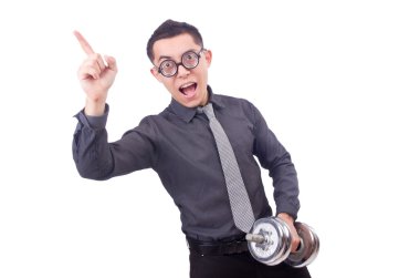 komik işadamı dumbbells ile