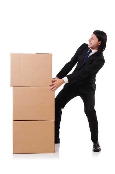 Hombre divertido con cajas —  Fotos de Stock