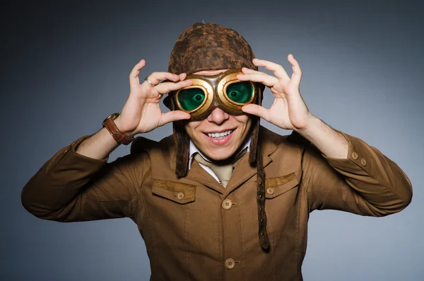 Funny pilot with goggles and helmet — Stock Photo, Image