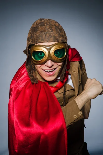 Funny pilot with goggles and helmet — Stock Photo, Image