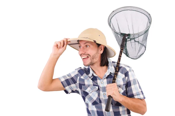 Funny guy with catching net — Stock Photo, Image