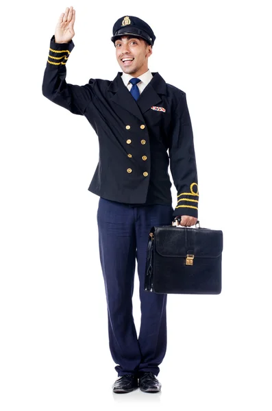 Młody pilot pozdrawiając — Zdjęcie stockowe