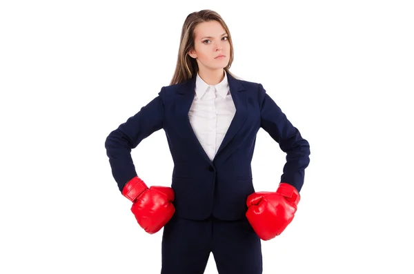 Businesswoman with boxing gloves — Stock Photo, Image