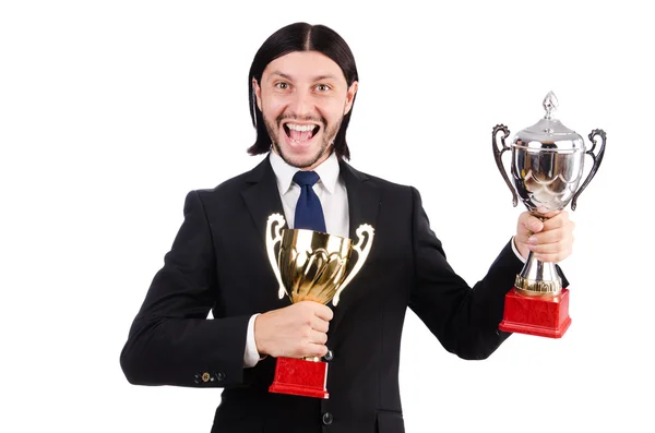 Businessman awarded with prize cup — Stock Photo, Image