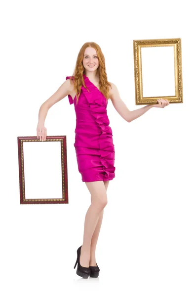 Woman with picture frame — Stock Photo, Image