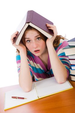 genç bir öğrenci kitapları ile