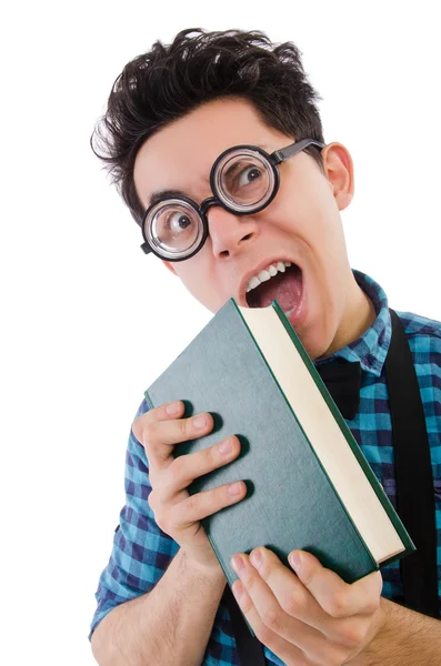 Studente divertente con libri — Foto Stock