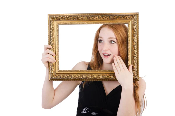 Woman with picture frame — Stock Photo, Image