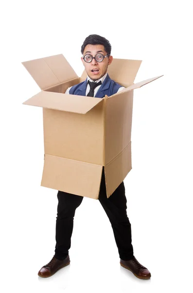 Man i tänkande utanför boxen konceptet — Stockfoto