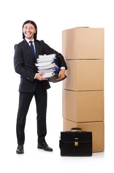 Hombre con cajas llenas de trabajo —  Fotos de Stock