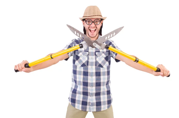 Guy with garden shears — Stock Photo, Image