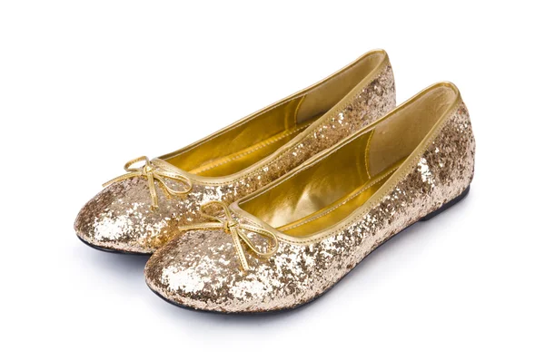 Goldene Ballettschuhe isoliert auf Weiß — Stockfoto