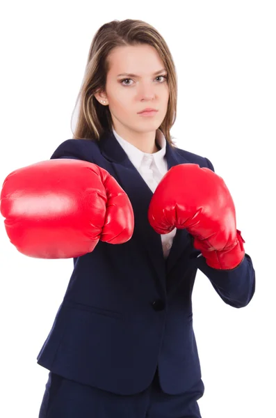 Businesswoman with boxing gloves — Stock Photo, Image