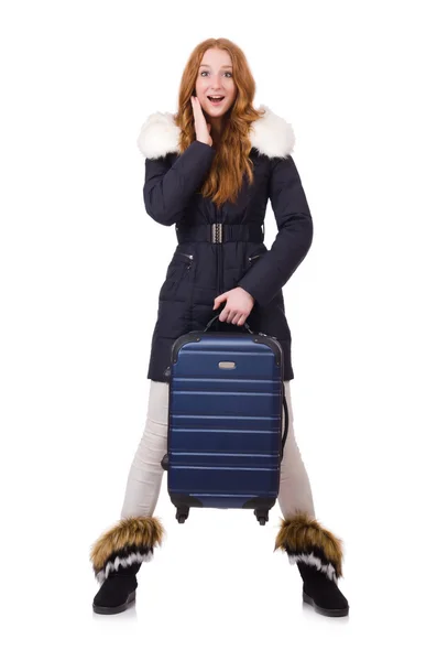 Kobieta z walizką — Zdjęcie stockowe