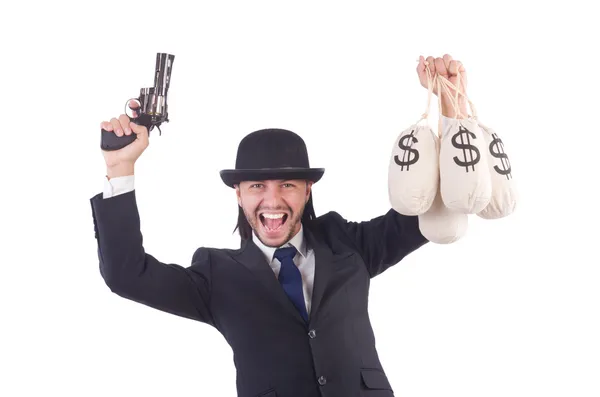 Businessman criminal with sacks of money — Stock Photo, Image