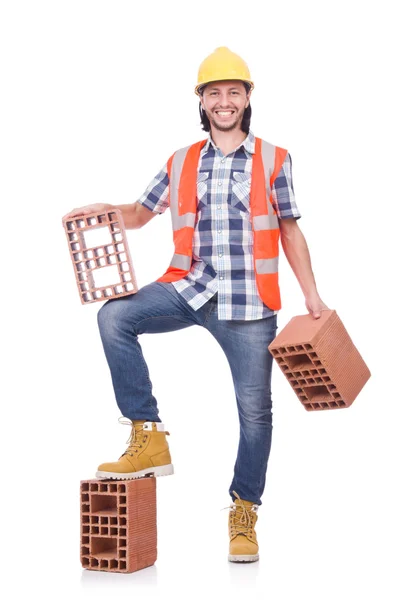 Constructor con ladrillos de arcilla —  Fotos de Stock