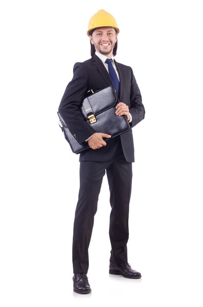 Бизнесмен-строитель изолирован на белом
