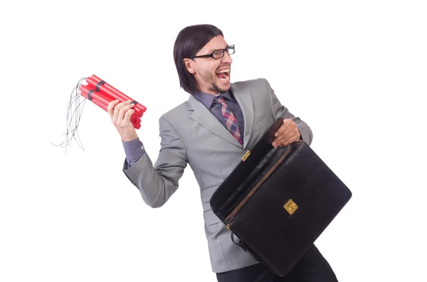 Homme d'affaires avec des bâtons rouges de dynamite — Photo