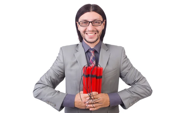 Homme d'affaires avec des bâtons rouges de dynamite — Photo