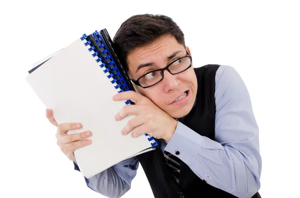 Funny man with lots of folders — Stock Photo, Image