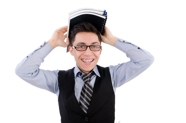 Funny man with lots of folders — Stock Photo, Image