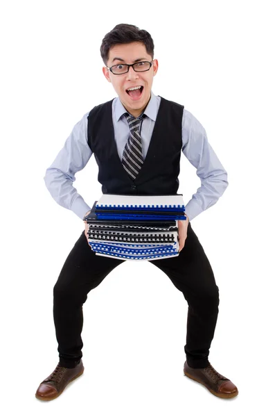 Funny man with lots of folders — Stock Photo, Image