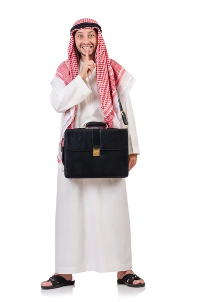 Arab man with briefcase isolated on white — Stock Photo, Image