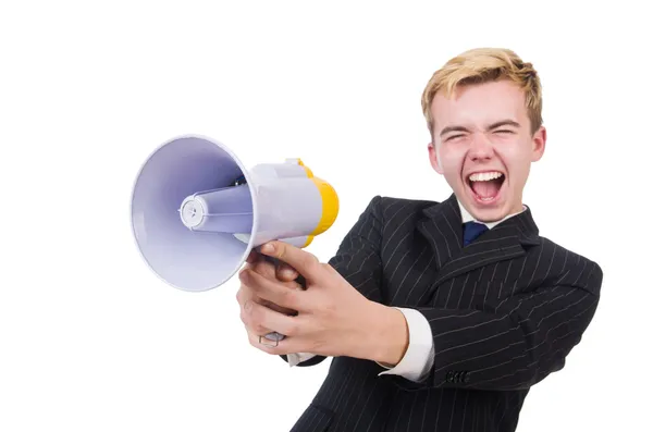 Funny man with loudspeaker — Stock Photo, Image