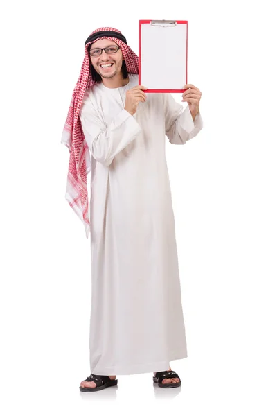 Arab man with binder isolated on white — Stock Photo, Image