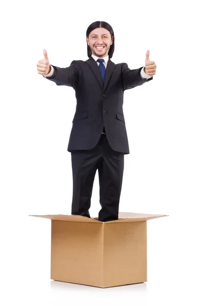 Man in thinking out of the box concept — Stock Photo, Image