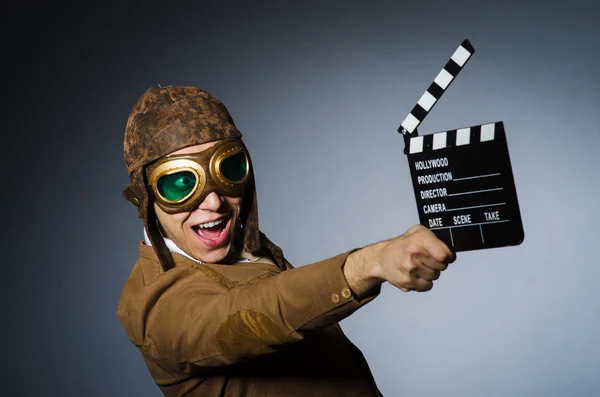 Funny pilot with goggles and helmet — Stock Photo, Image