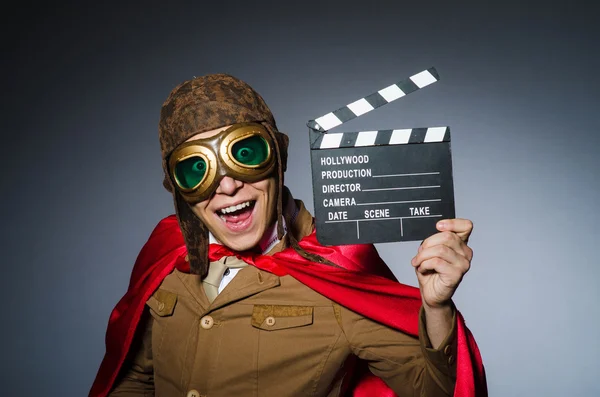 Funny pilot with goggles and helmet — Stock Photo, Image