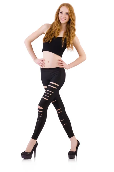 Girl with torn leggings — Stock Photo, Image