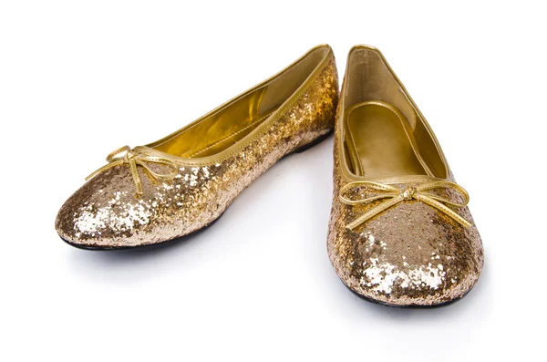 Goldene Ballettschuhe isoliert auf Weiß — Stockfoto