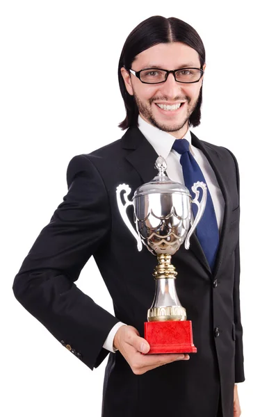 Businessman awarded with prize cup — Stock Photo, Image