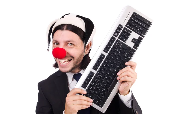 Grappige clown met toetsenbord — Stockfoto