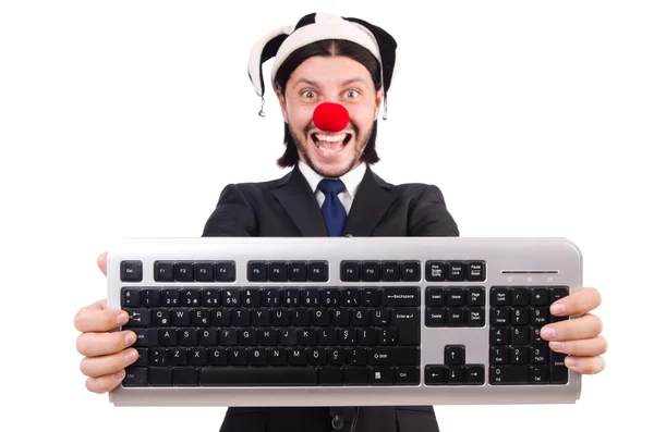 Funny clown with keyboard — Stock Photo, Image