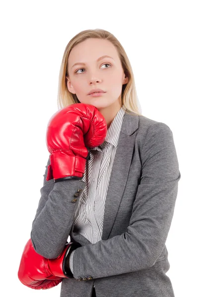 Empresária com luvas de boxe — Fotografia de Stock